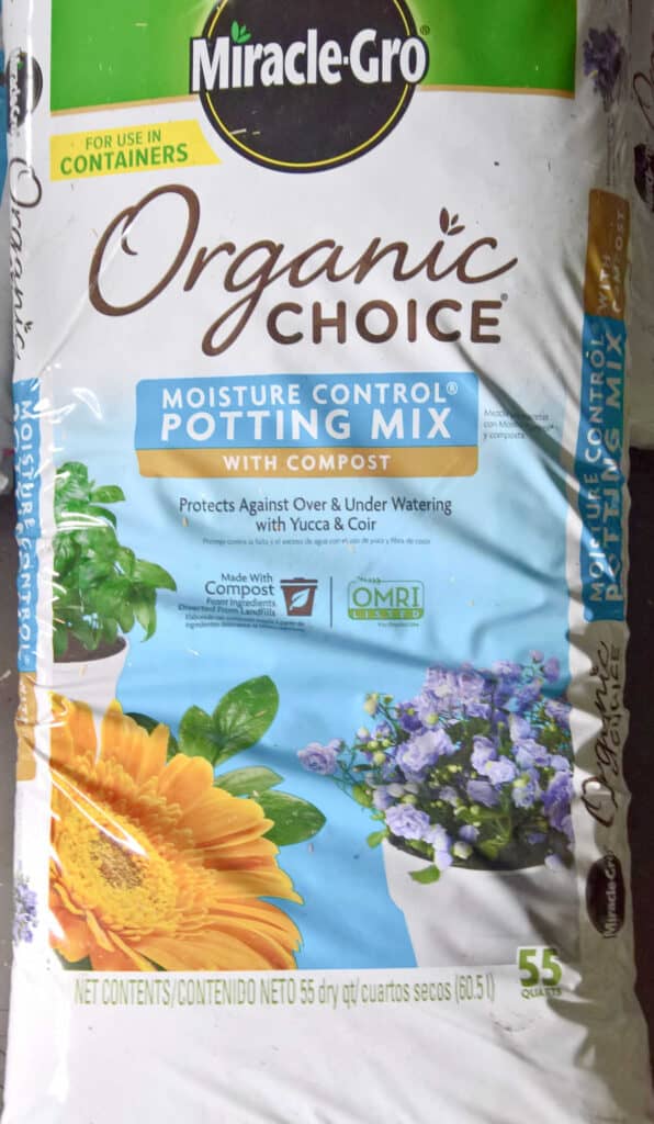 a bag of Miracle Gro Organic Choice Potting Mix