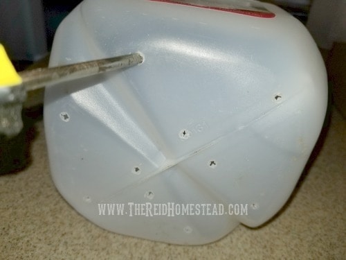 poking holes in the bottom of a winter sowing milk jug