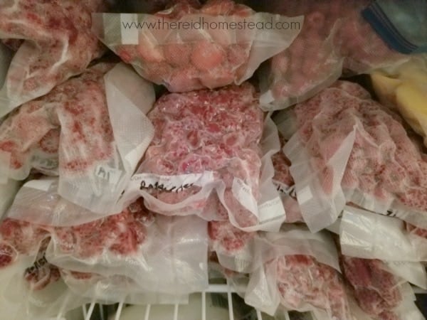 bags of frozen berries in freezer