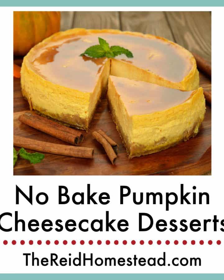 pumpkin cheesecake with text overlay No Bake Pumpkin Cheesecake Desserts