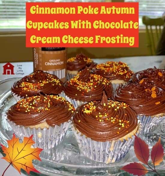 fall cinnamon poke cupcakes with chocolate cream cheese frosting