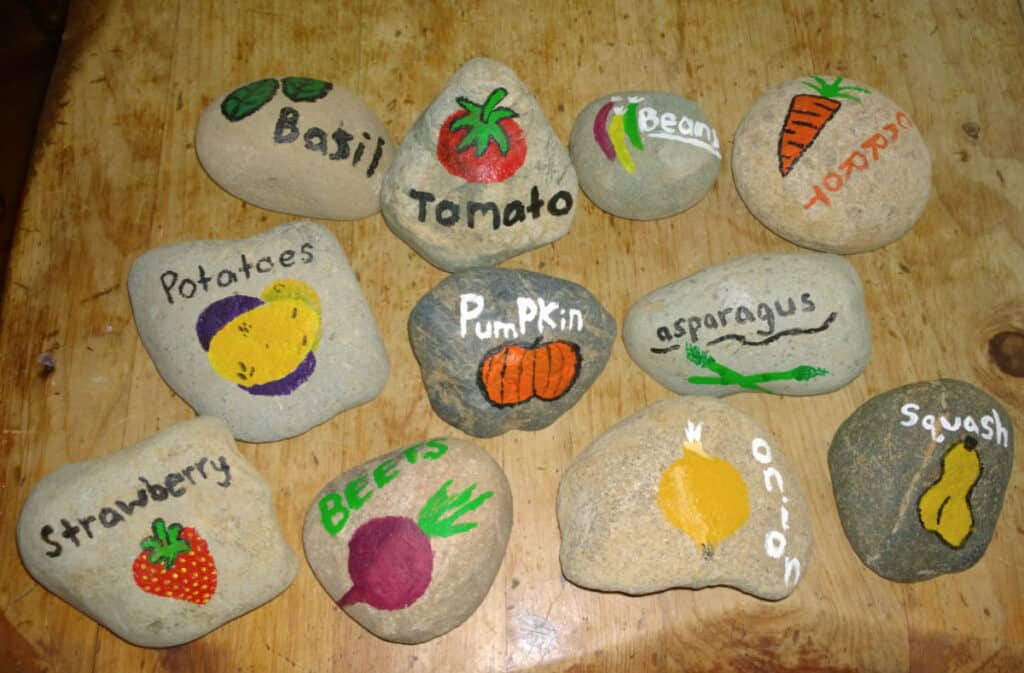 painted rocks for garden row markers