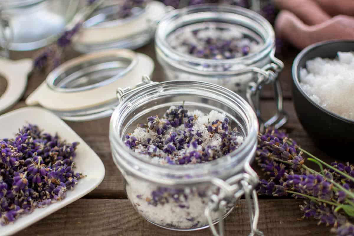 jars of diy lavender epsom salt bath soak