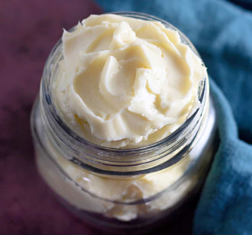 close up of jar of homemade butter