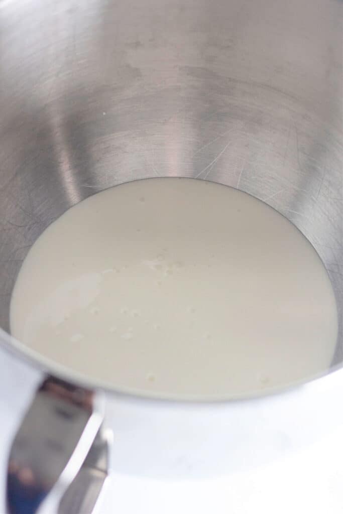 heavy cream in the mixing bowl
