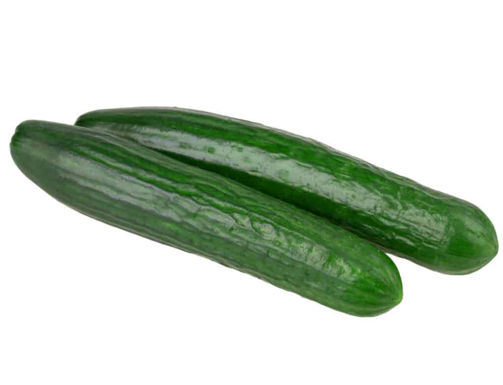 close up photo of two slicing or salad cucumbers
