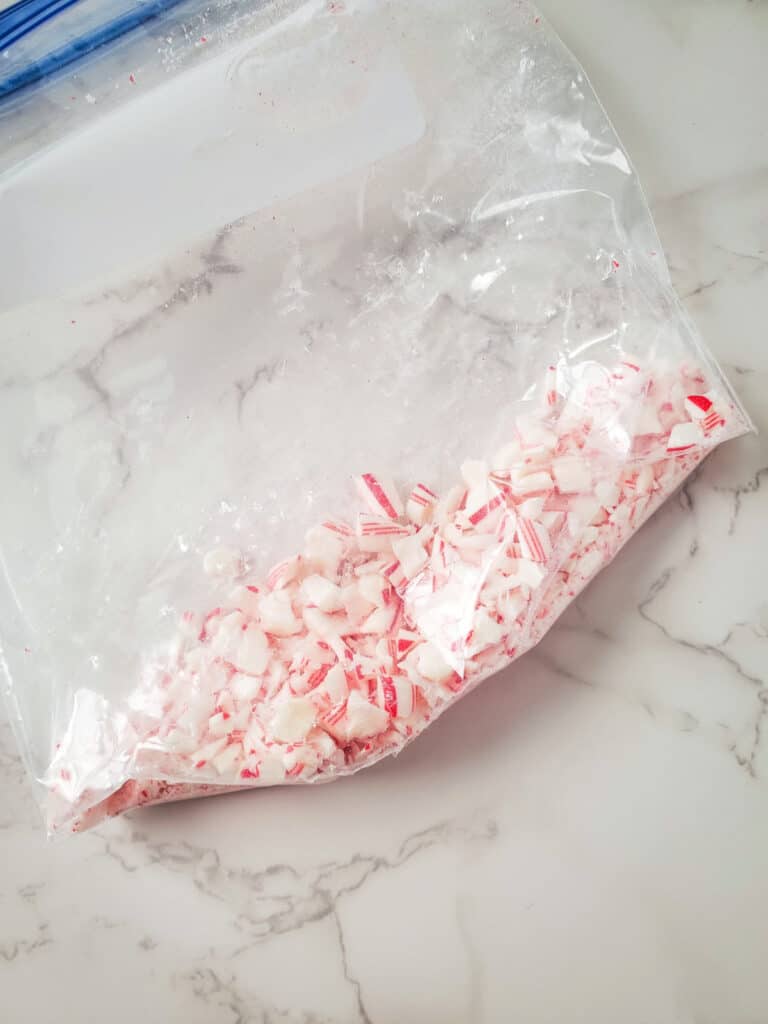 a zip top baggie full of crushed candy canes